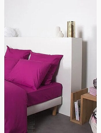 Drap housse uni polycoton 140x190 cm prune