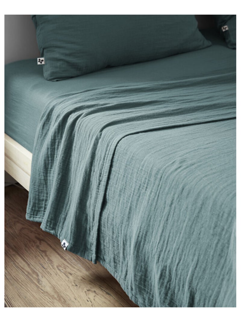 Drap plat - L'effet papillon - 100% gaze de coton 125 gr/m² Bleu canard - Kiabi