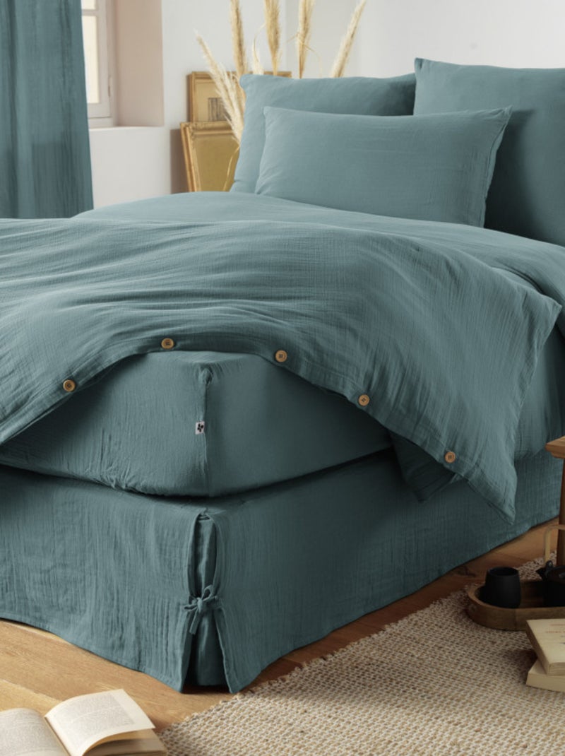 Drap plat - L'effet papillon - 100% gaze de coton 125 gr/m² Bleu canard - Kiabi