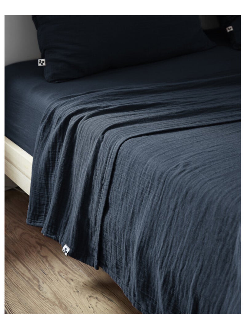 Drap plat - L'effet papillon - 100% gaze de coton 125 gr/m² Bleu nuit - Kiabi