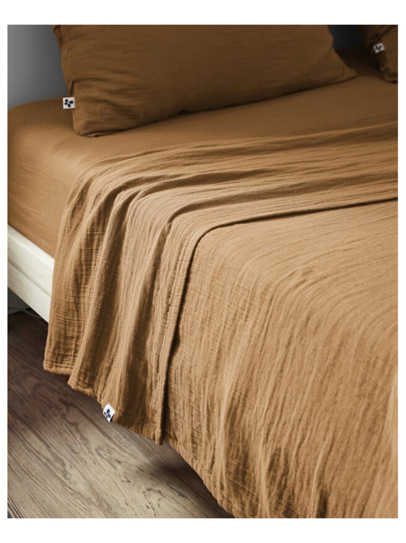 Drap plat - L'effet papillon - 100% gaze de coton 125 gr/m² Camel - Kiabi