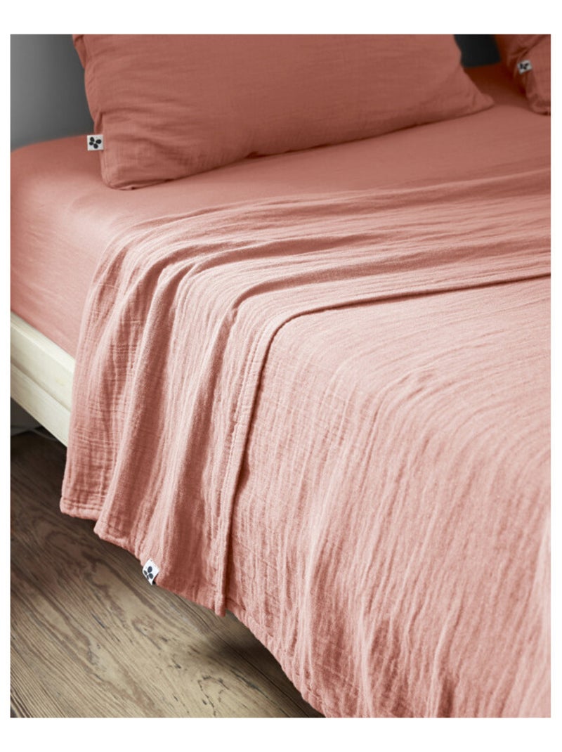 Drap plat - L'effet papillon - 100% gaze de coton 125 gr/m² Peche - Kiabi