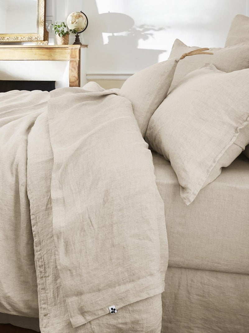 Drap plat - L'effet papillon - 100% Lin lavé Beige - Kiabi