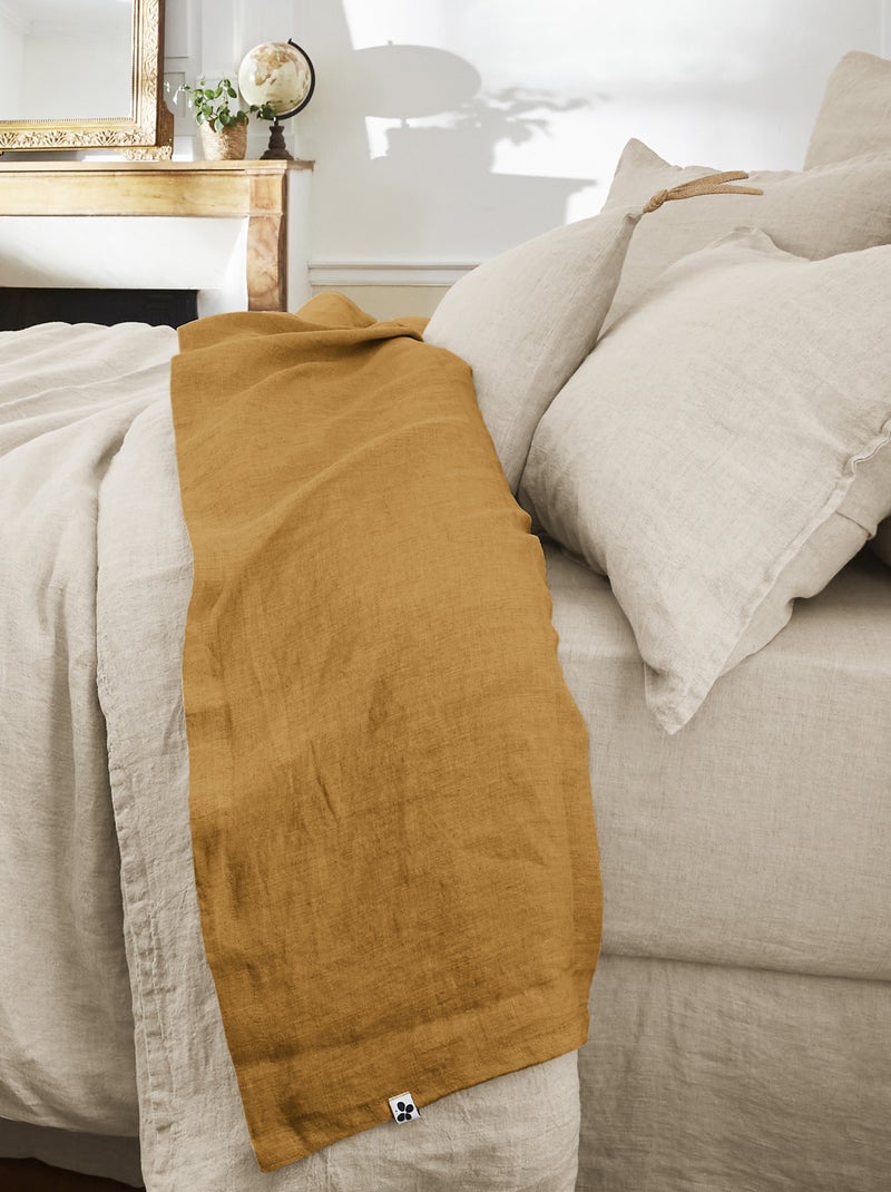 Drap plat - L'effet papillon - 100% Lin lavé Gris taupe - Kiabi