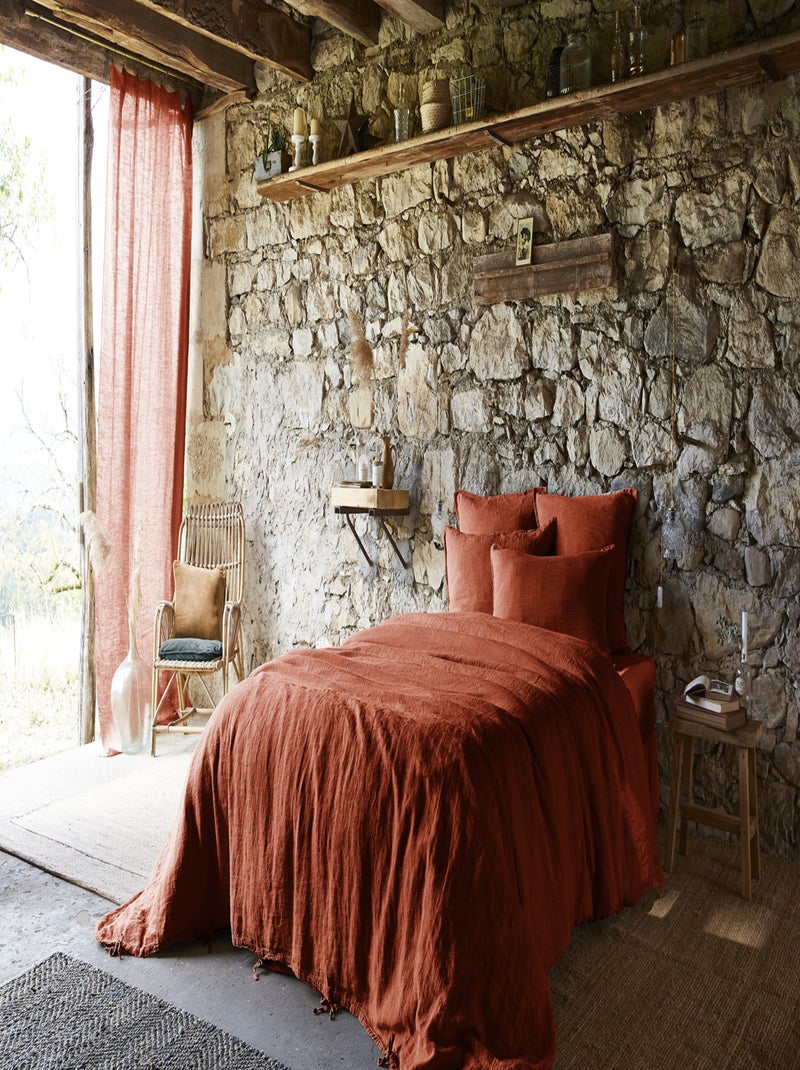 Drap plat - L'effet papillon - 100% Lin lavé Rouge - Kiabi