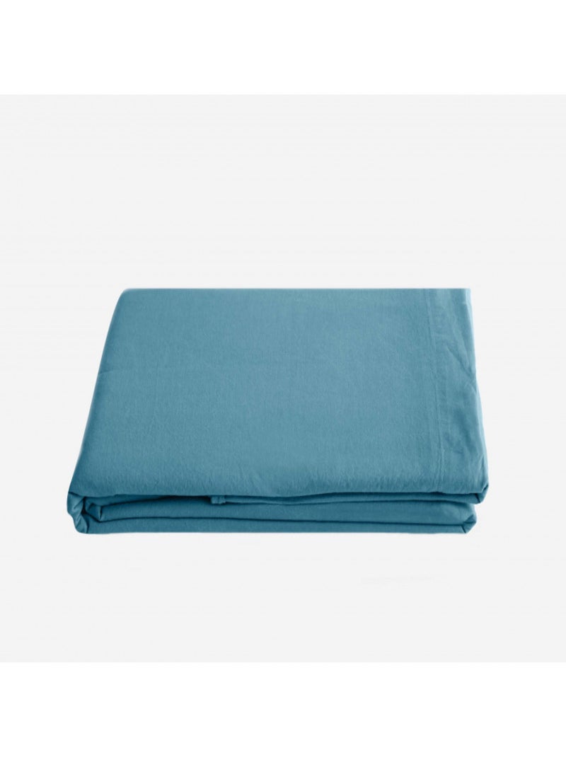 Drap plat - Vent du Sud - 100 % coton lavé 63 fils/cm² Bleu turquoise - Kiabi