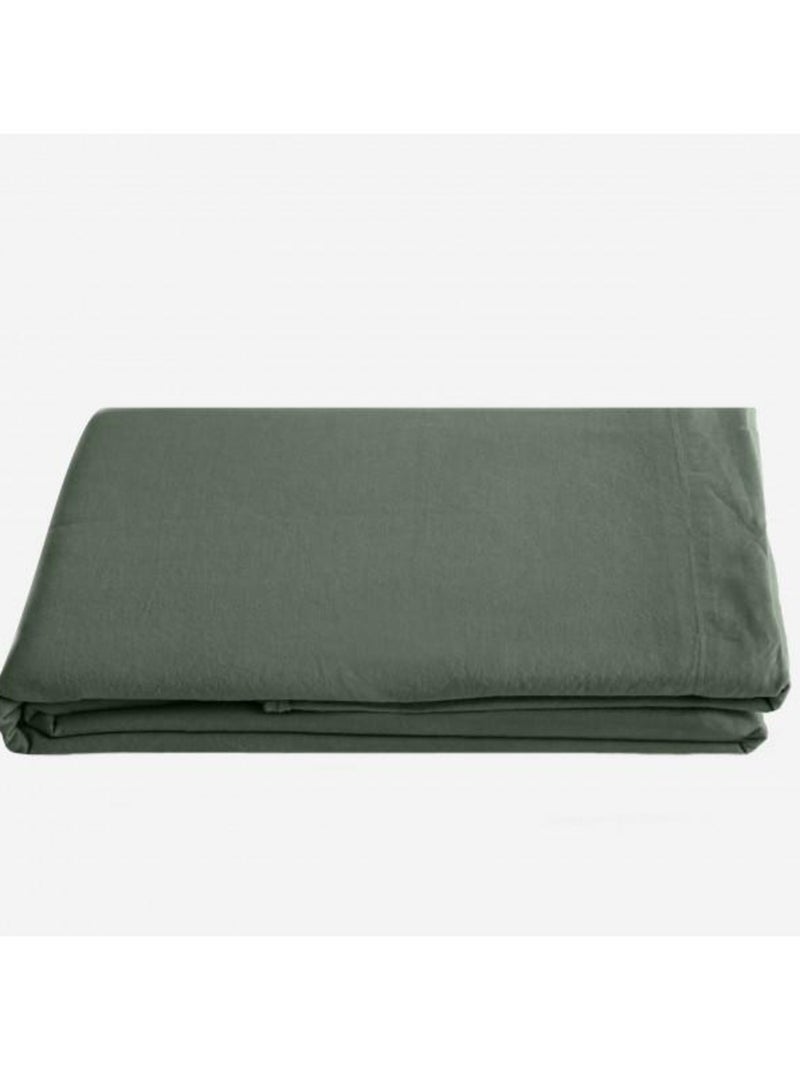 Drap plat - Vent du Sud - 100 % coton lavé 63 fils/cm² Vert sapin - Kiabi