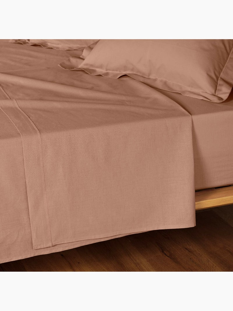 Drap plat 1 personne coton 57 fils Lina Blush - Kiabi