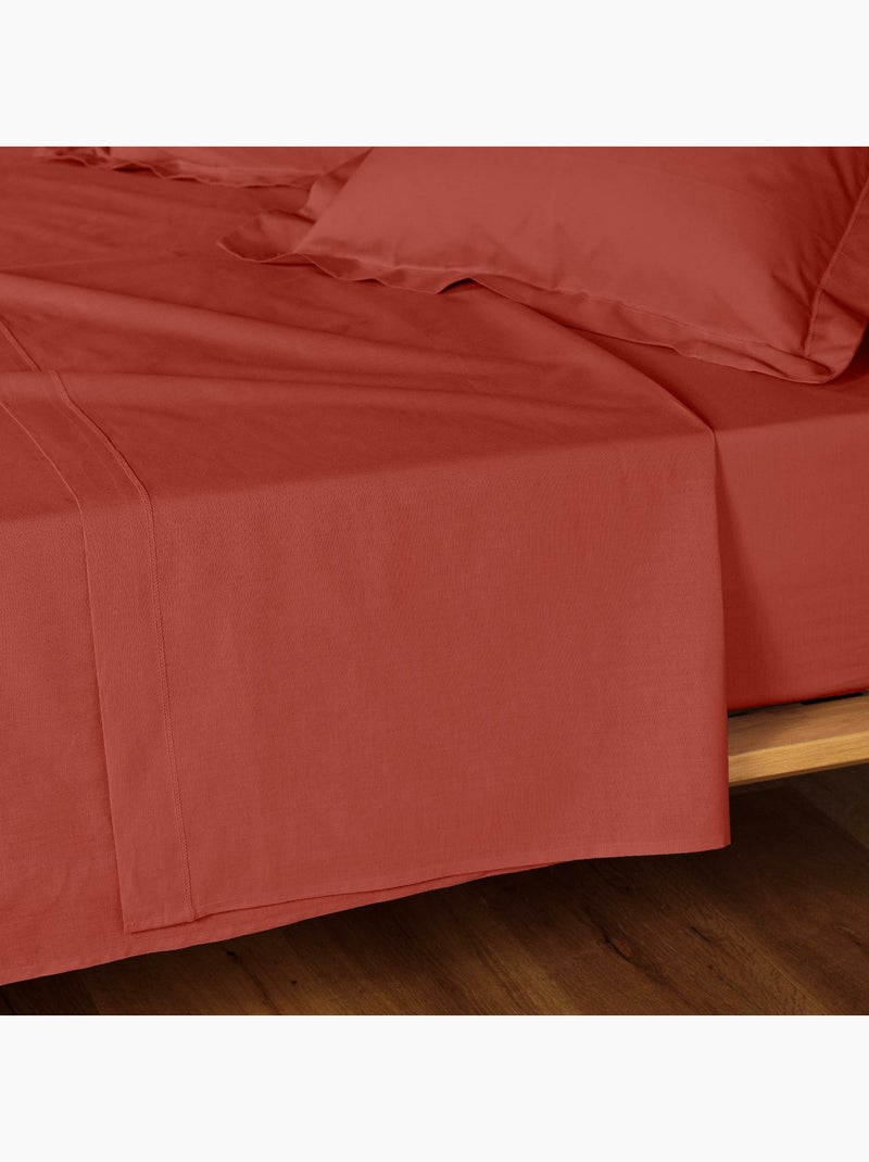 Drap plat 1 personne coton 57 fils Lina Terracotta - Kiabi