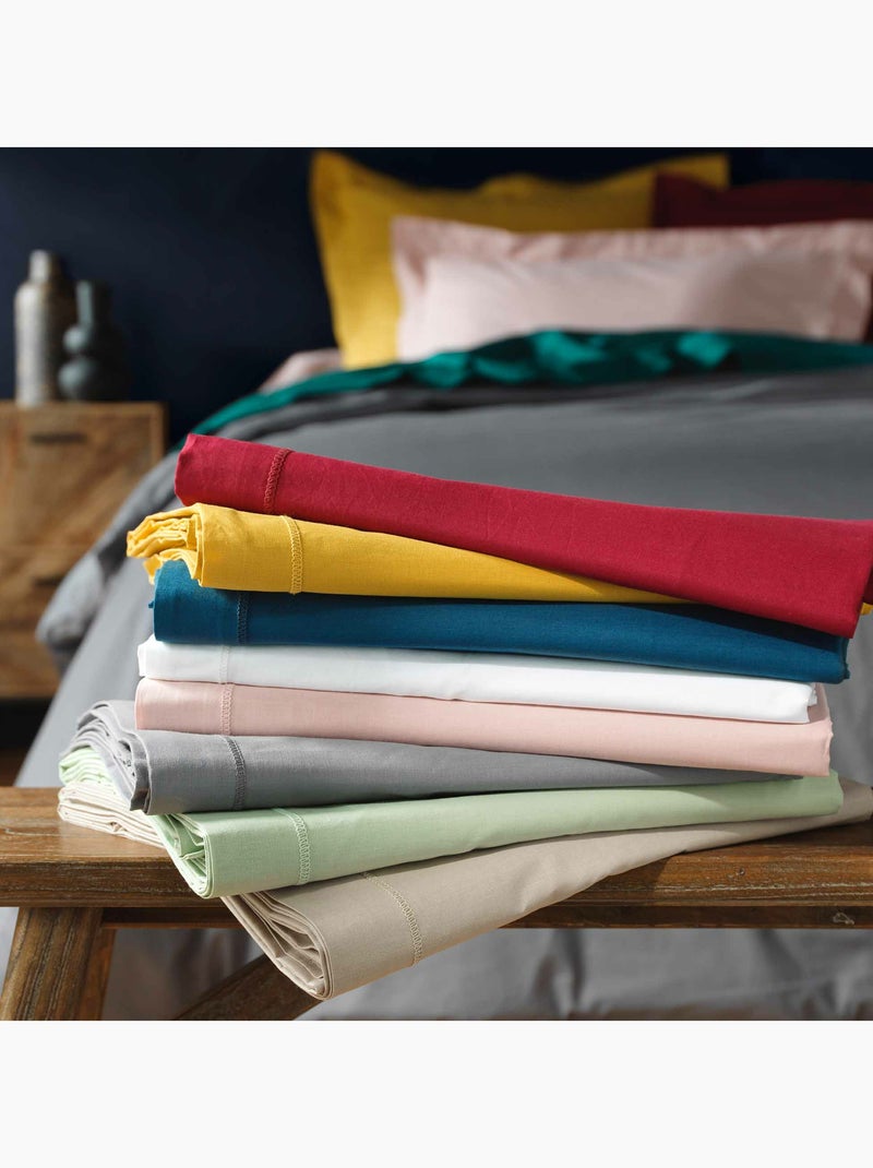 Drap plat 1 personne coton 57 fils Lina Terracotta - Kiabi