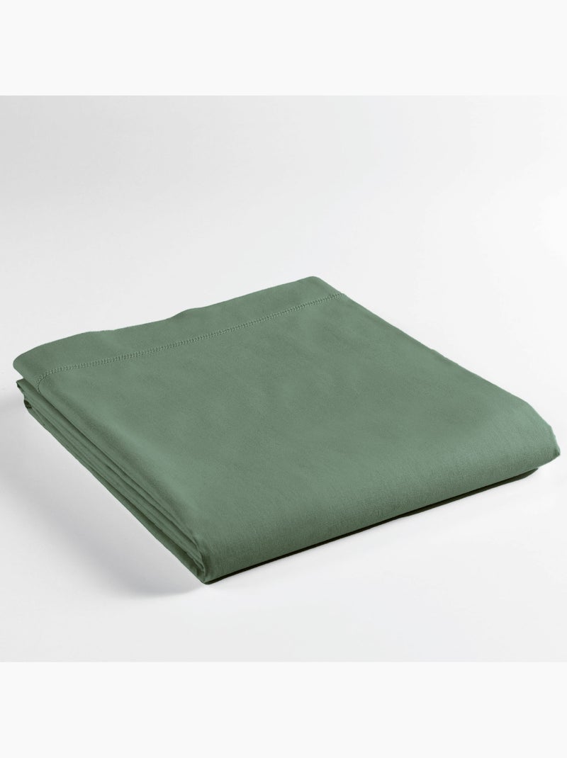 Drap plat 1 personne coton 57 fils Lina Vert cèdre - Kiabi