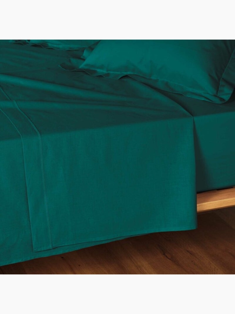 Drap plat 1 personne coton 57 fils Lina Vert émeraude - Kiabi