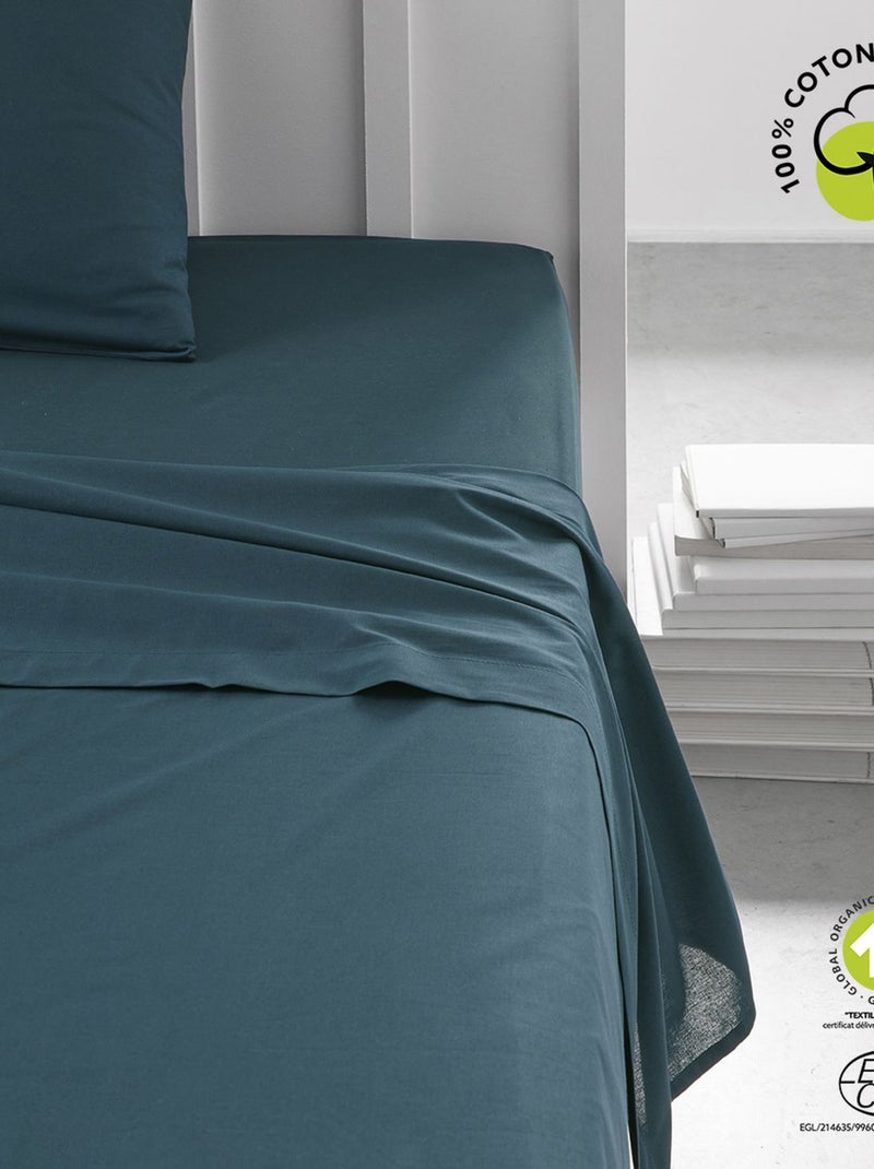 Drap plat 1 place en coton BIO Bleu - Kiabi