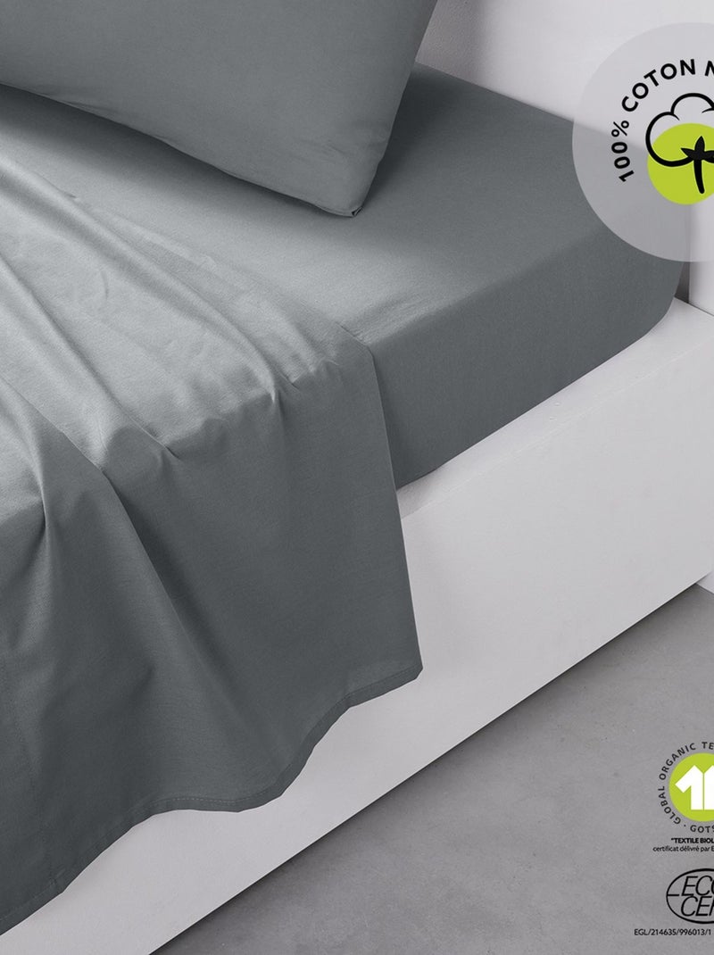 Drap plat 1 place en coton BIO Gris - Kiabi