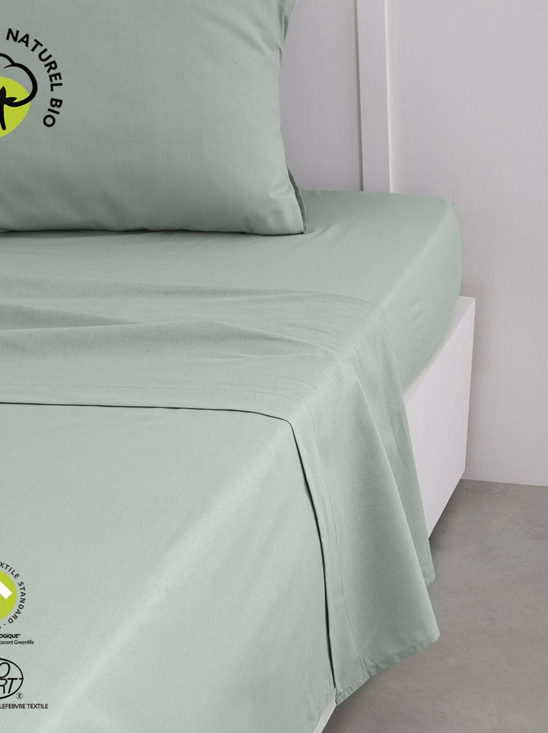 Drap plat 1 place en coton BIO Vert - Kiabi
