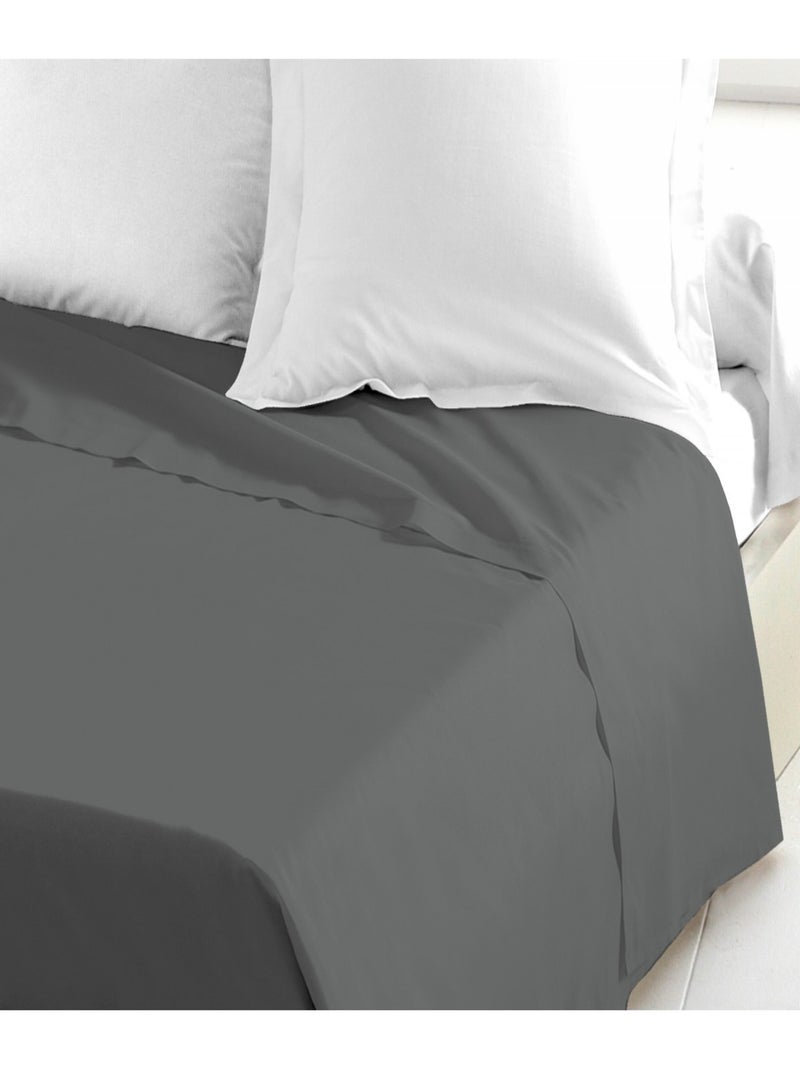Drap plat 100% coton 57 fils/cm² – Doux et résistant – Plusieurs tailles – Facile d’entretien Gris foncé - Kiabi