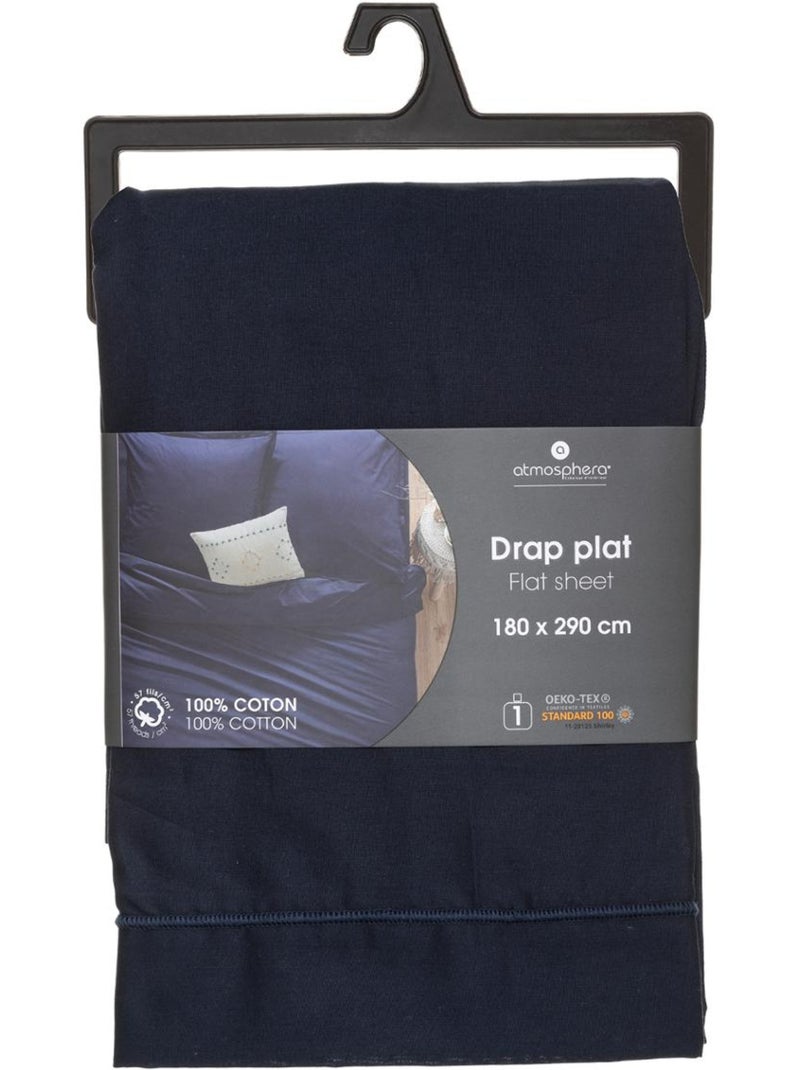 Drap plat 100% coton CARINA Bleu encre - Kiabi