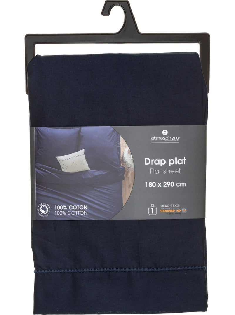 Drap plat 100% coton CARINA Bleu encre - Kiabi