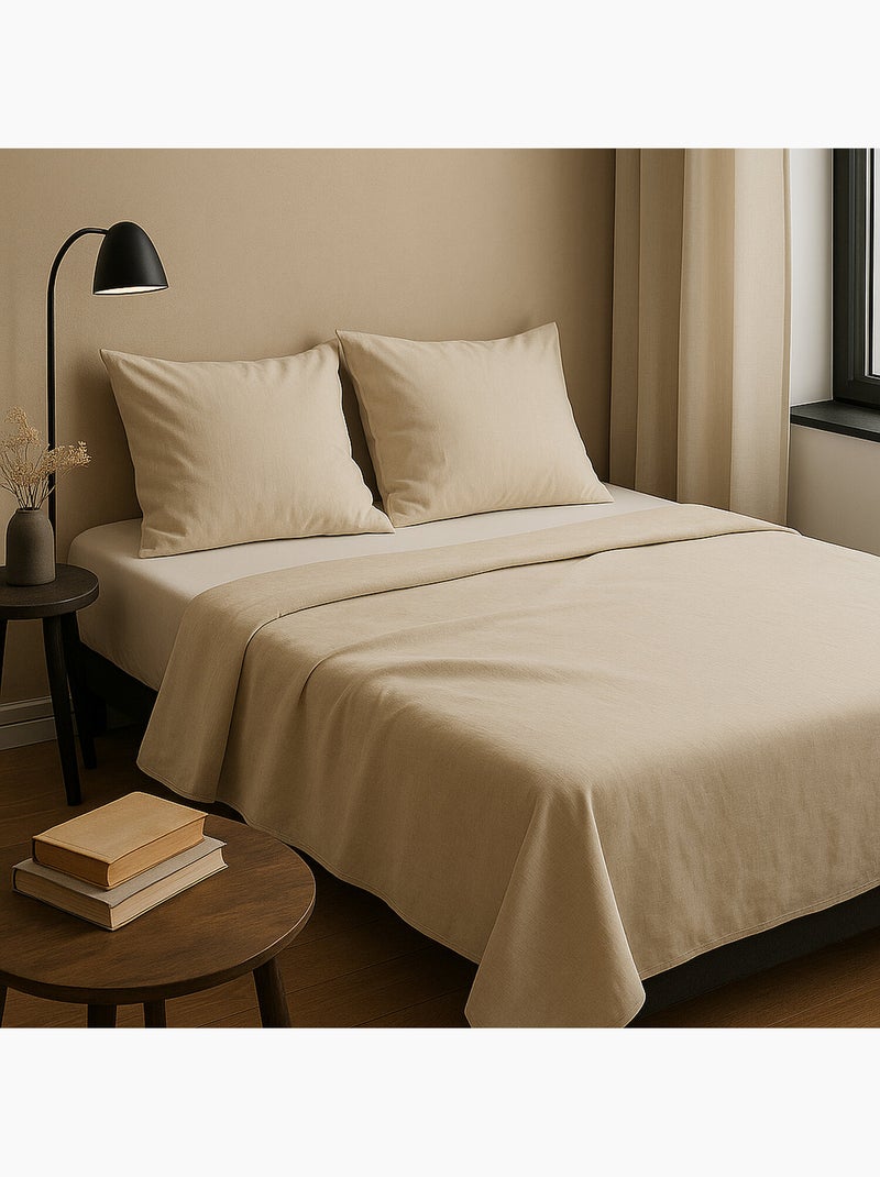Drap plat 100% coton uni Beige - Kiabi