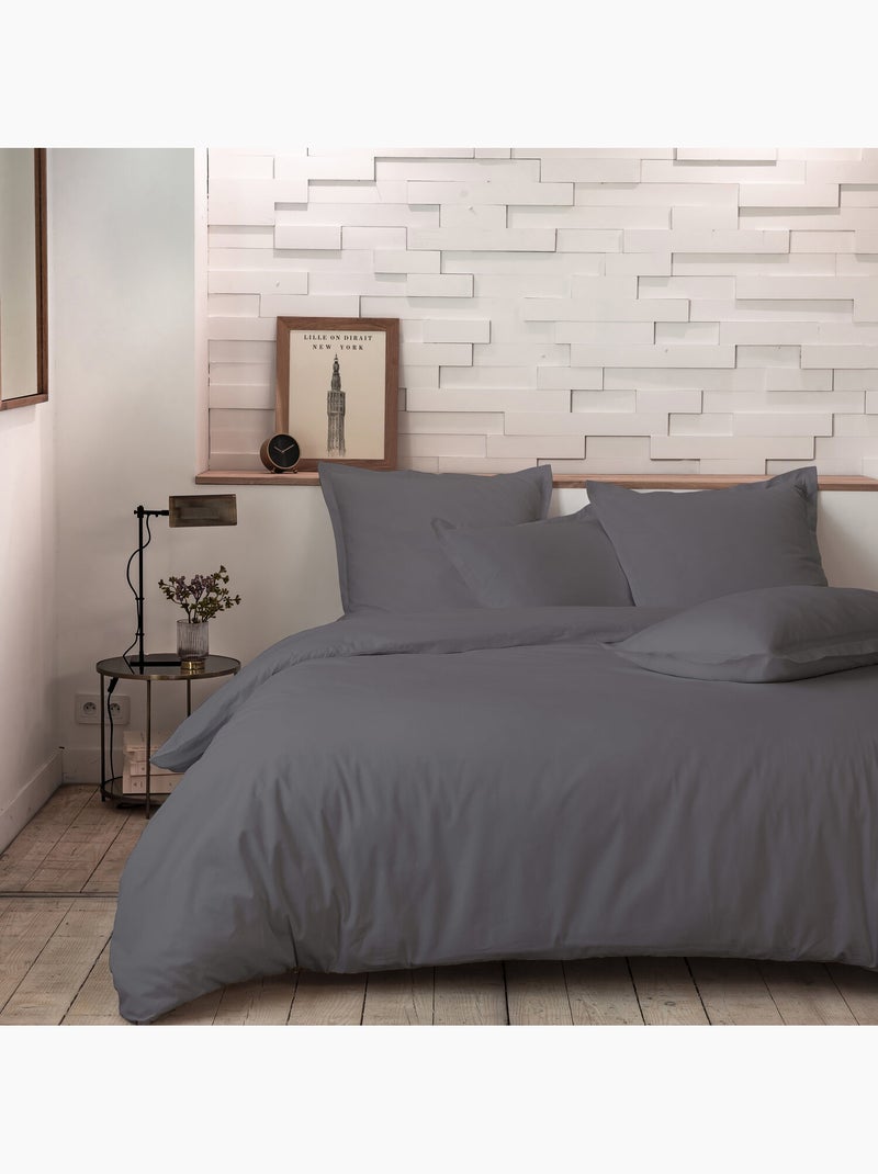 Drap plat 100 % percale de coton Gris - Kiabi