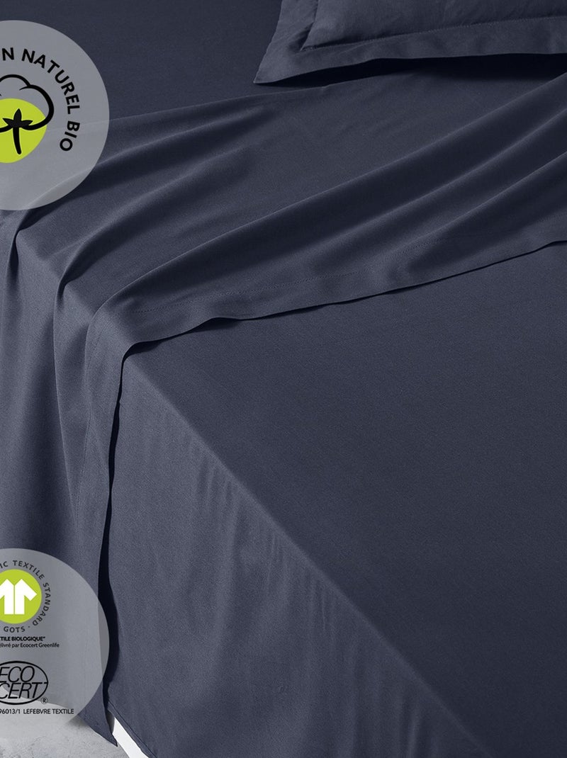 Drap plat 2 places en coton BIO Bleu foncé - Kiabi