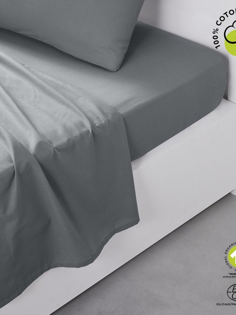 Drap plat 2 places en coton BIO Gris - Kiabi