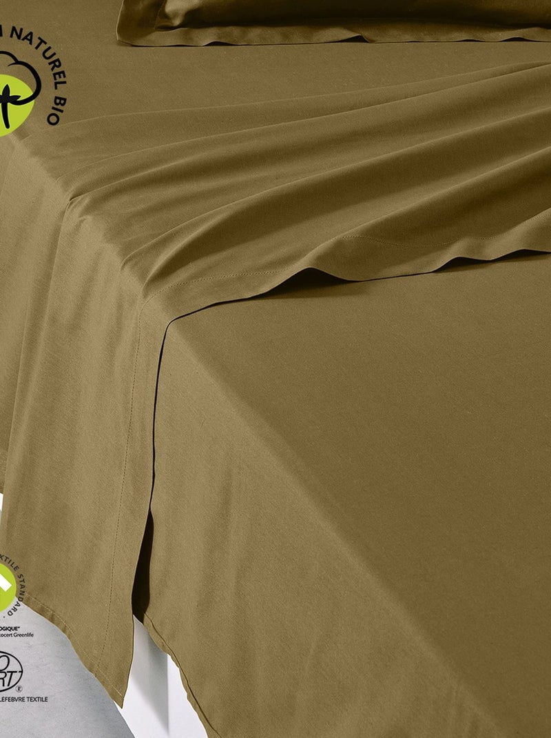 Drap plat 2 places en coton BIO Marron - Kiabi