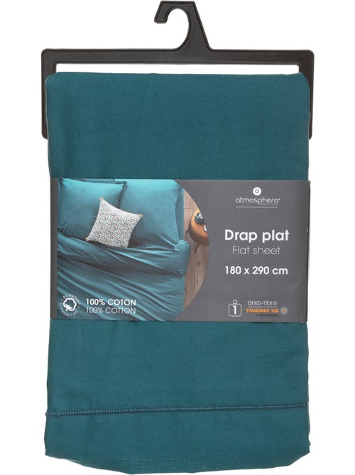 Drap plat "Carina" en coton 180x290cm bleu canard - Kiabi