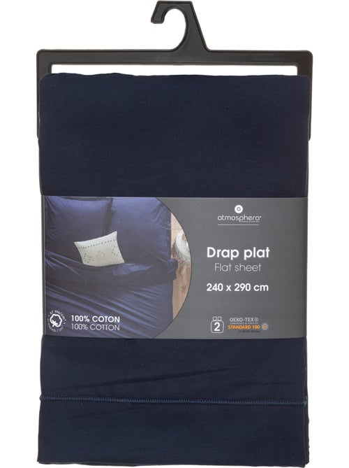 Drap plat "Carina" en coton 180x290cm bleu encre - Kiabi