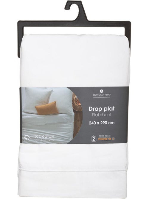 Drap plat "Carina" en coton blanc 240x290cm - Kiabi