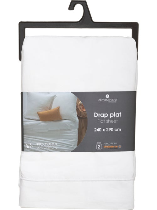 Drap plat "Carina" en coton blanc 240x290cm - Kiabi
