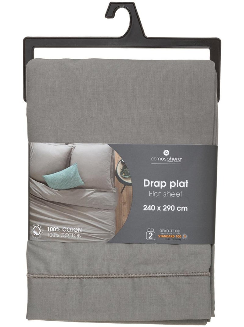 Drap plat "Carina" en coton gris 240x290cm Gris souris - Kiabi