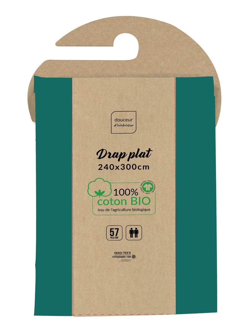 Drap plat coton 240 x 300 cm biolina emeraude Vert émeraude - Kiabi