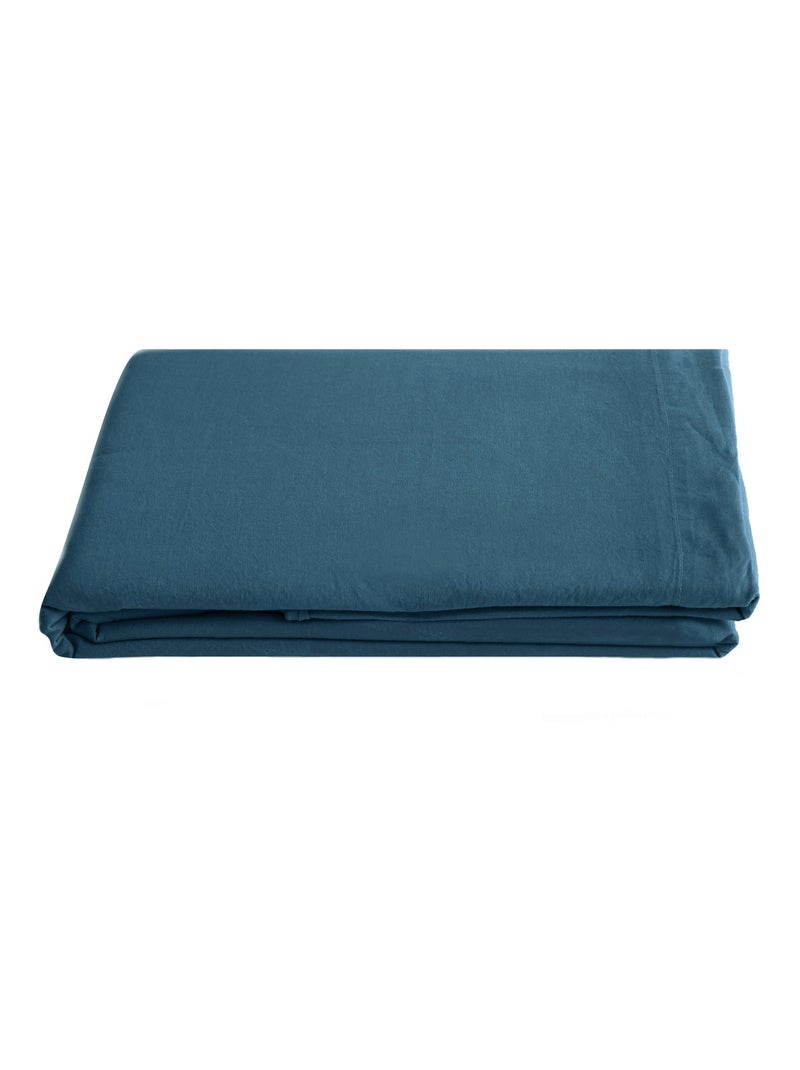 Drap plat coton lavé PALACE Bleu marine - Kiabi