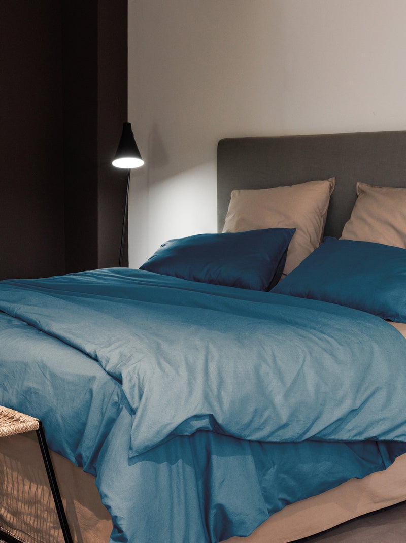 Drap plat coton lavé PALACE Bleu marine - Kiabi