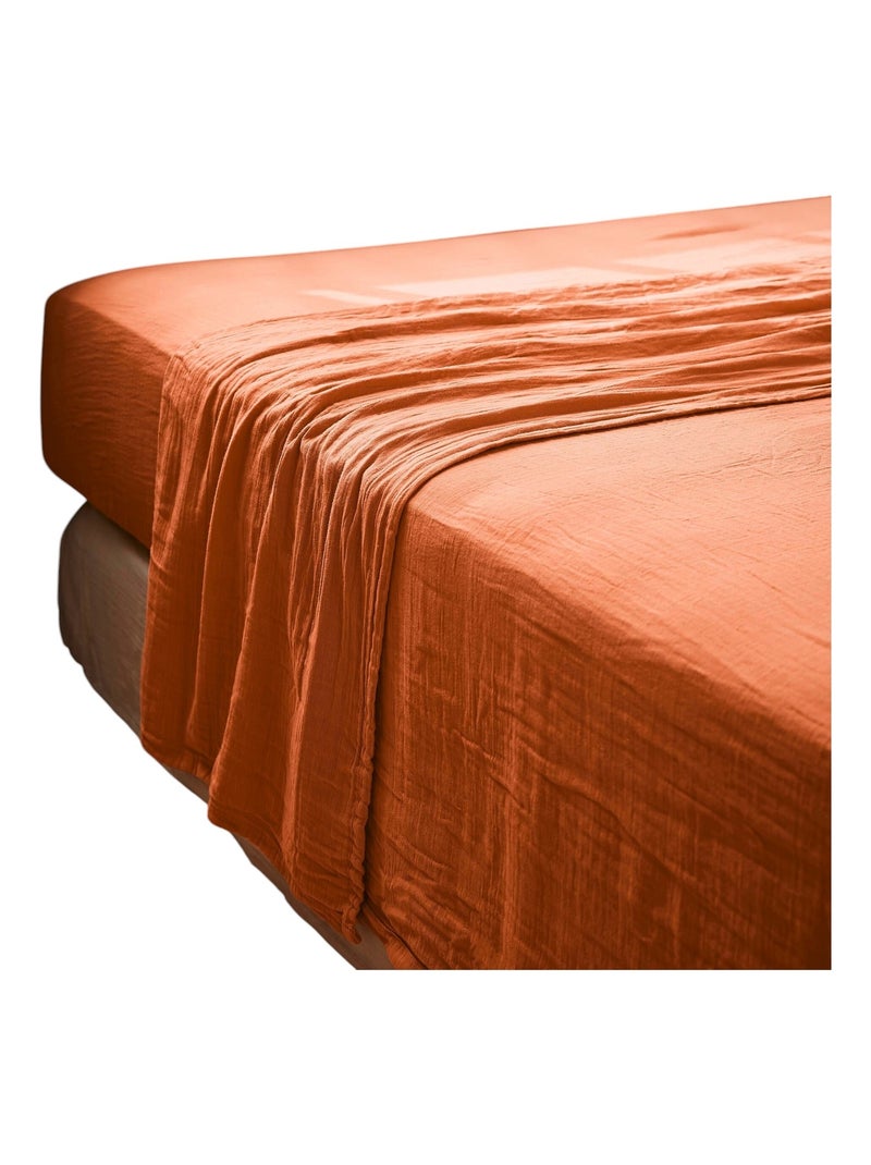 Drap plat double gaze de coton Gaia Abricot - Kiabi