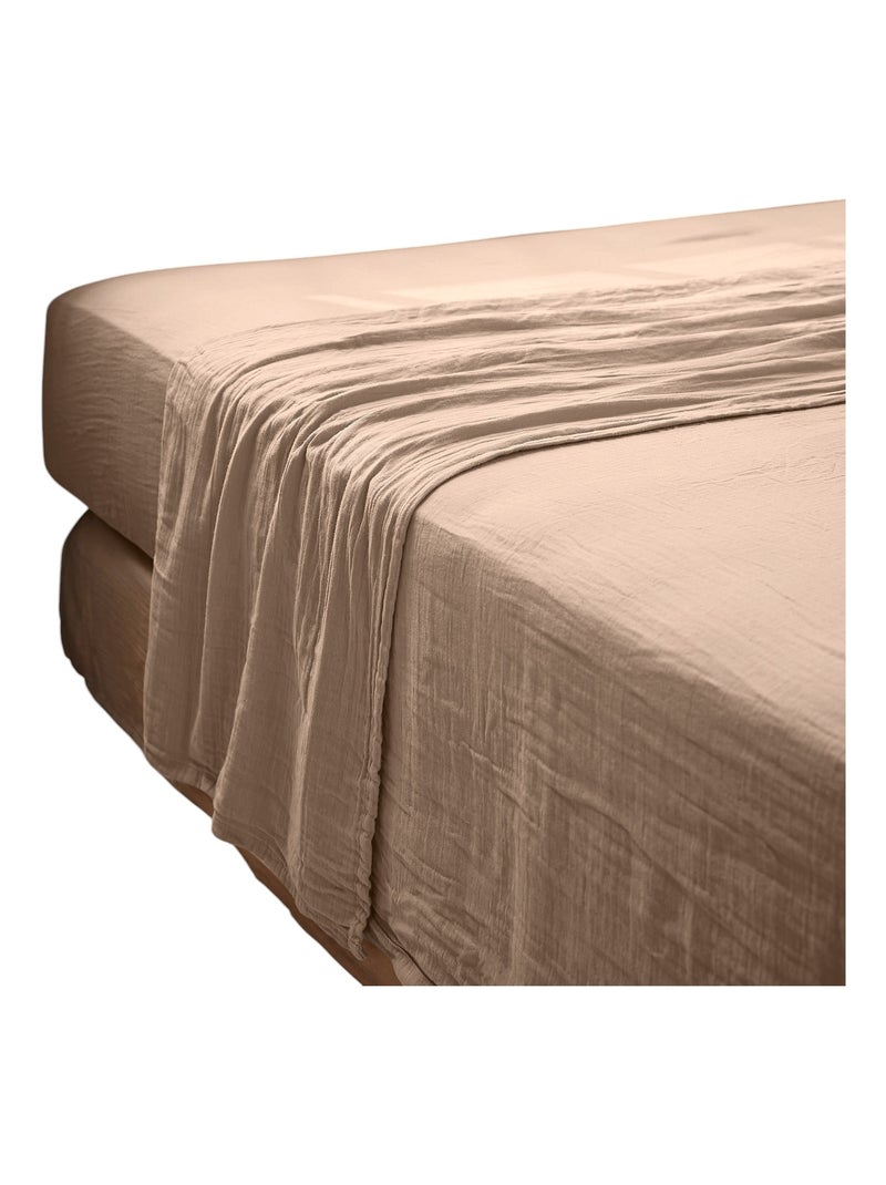 Drap plat double gaze de coton Gaia Beige sable - Kiabi