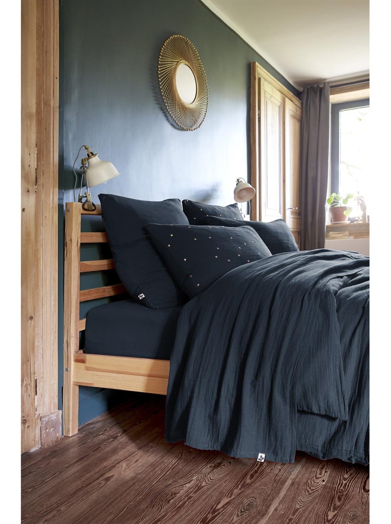 Drap Plat – Double Gaze de Coton Luxe – Gaïa Bleu marine - Kiabi