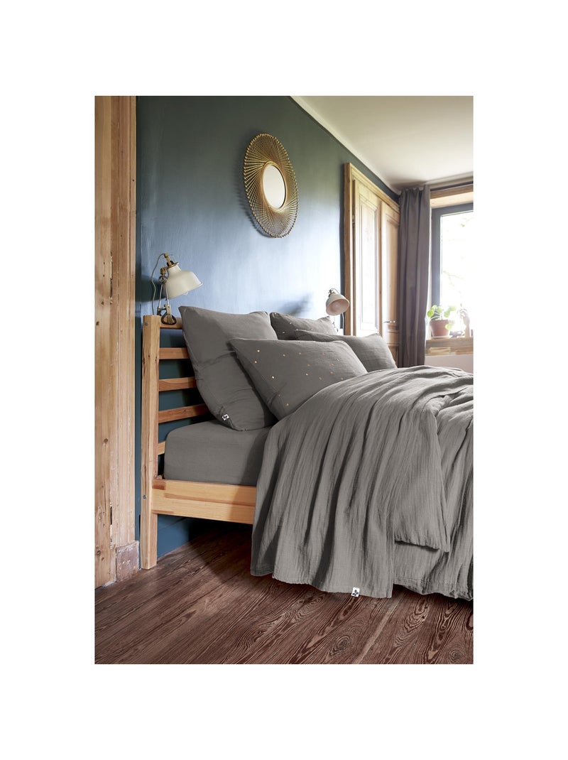 Drap Plat – Double Gaze de Coton Luxe – Gaïa gris anthracite - Kiabi
