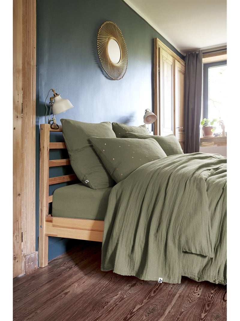 Drap Plat – Double Gaze de Coton Luxe – Gaïa Vert romarin - Kiabi