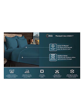 Drap plat en coton 57 fils UNI, par Soleil d'ocre