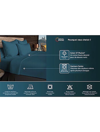 Drap plat en coton 57 fils UNI, par Soleil d'ocre