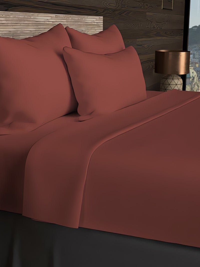 Drap plat en coton 57 fils UNI, par Soleil d'ocre Rouge brique - Kiabi