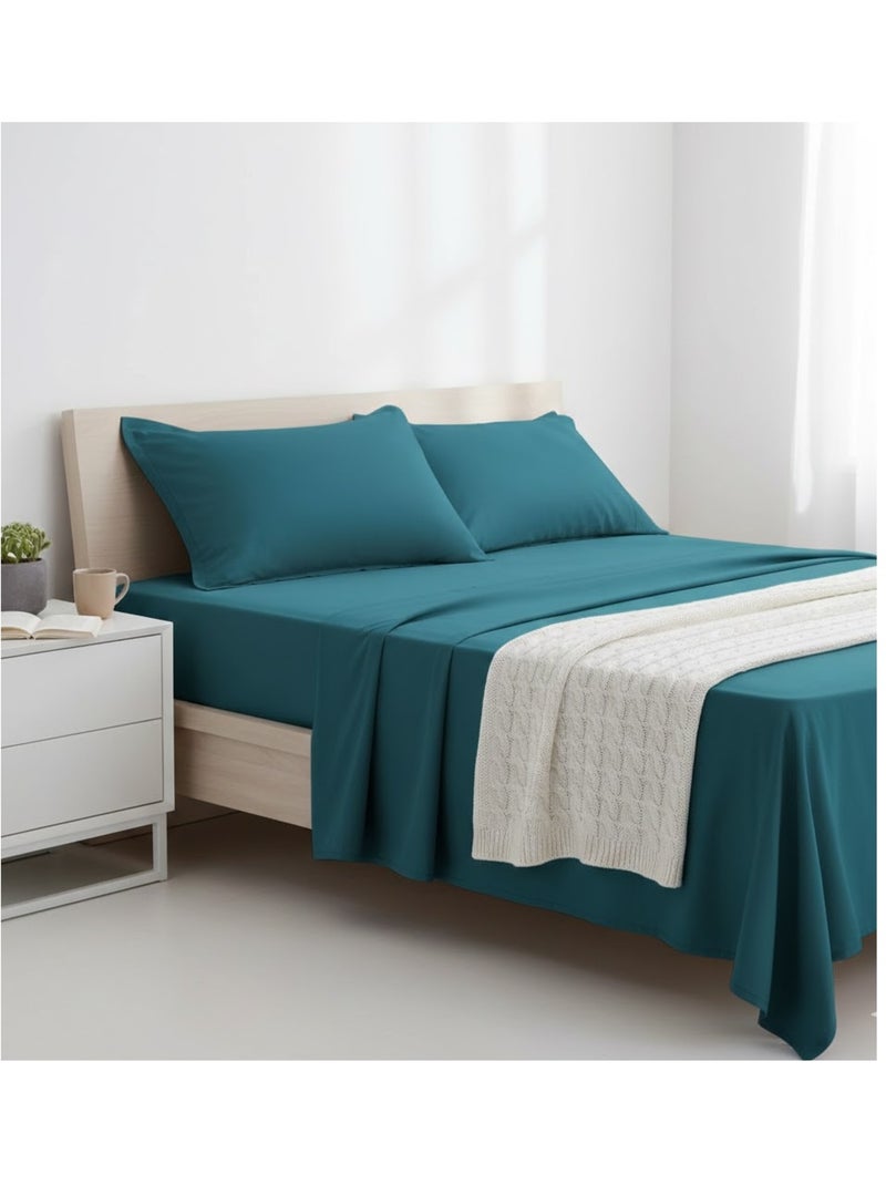 Drap plat en coton Contemporain Bleu canard - Kiabi