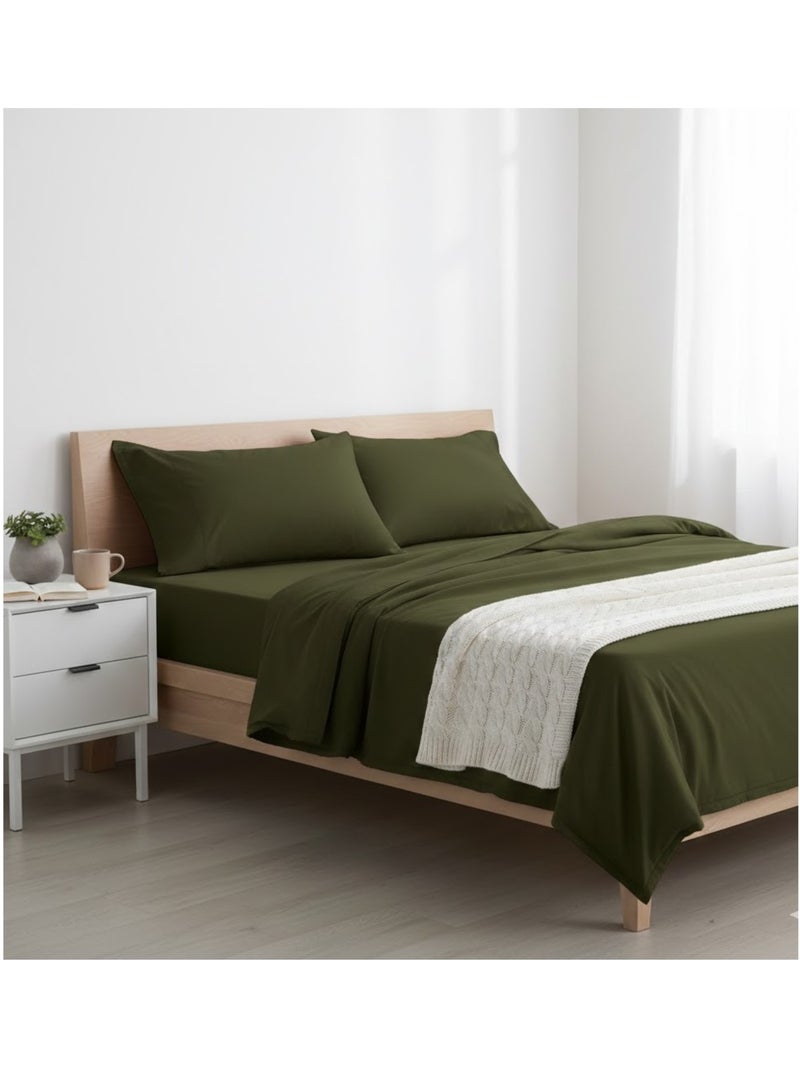 Drap plat en coton Contemporain Kaki - Kiabi
