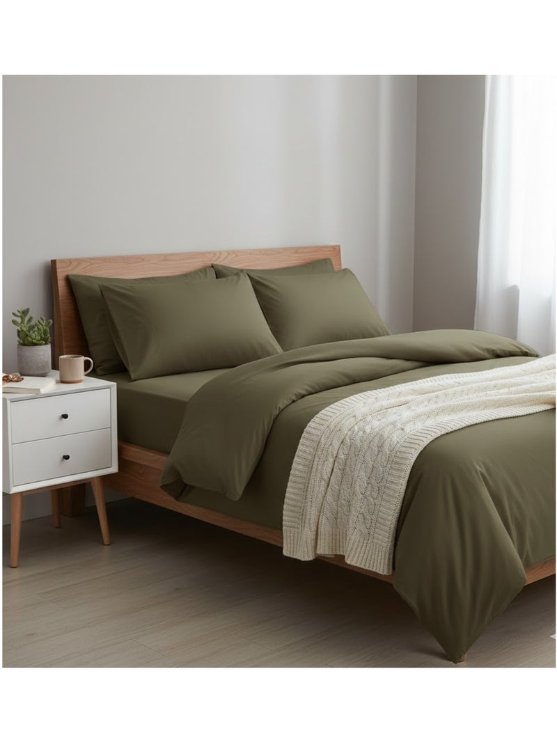 Drap plat en coton Contemporain Kaki - Kiabi
