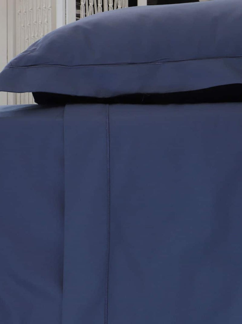 Drap plat en coton percale 200 fils DESIREE Bleu nuit - Kiabi