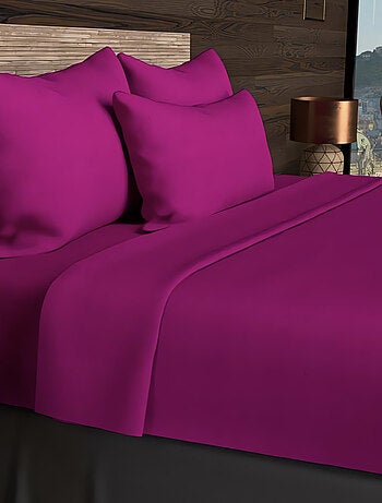 Drap plat en coton uni 57 Fils/cm2 par SOLEIL D'OCRE cassis