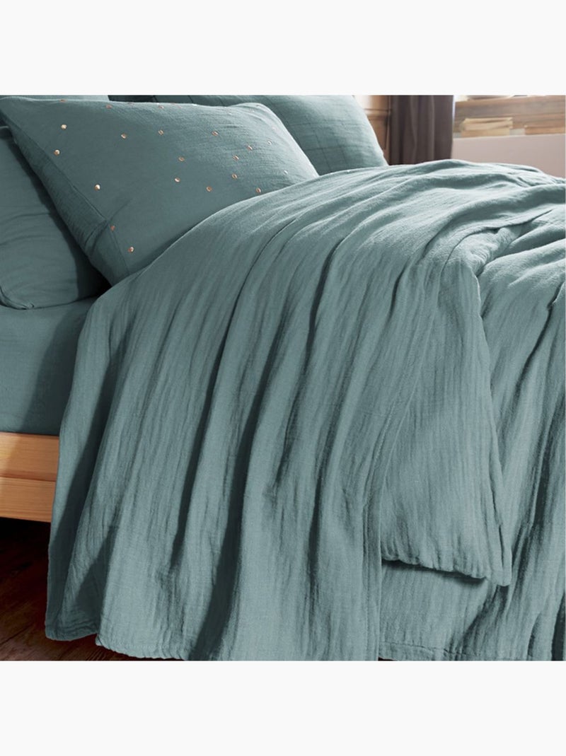 Drap plat en double Gaze de coton Bleu canard - Kiabi