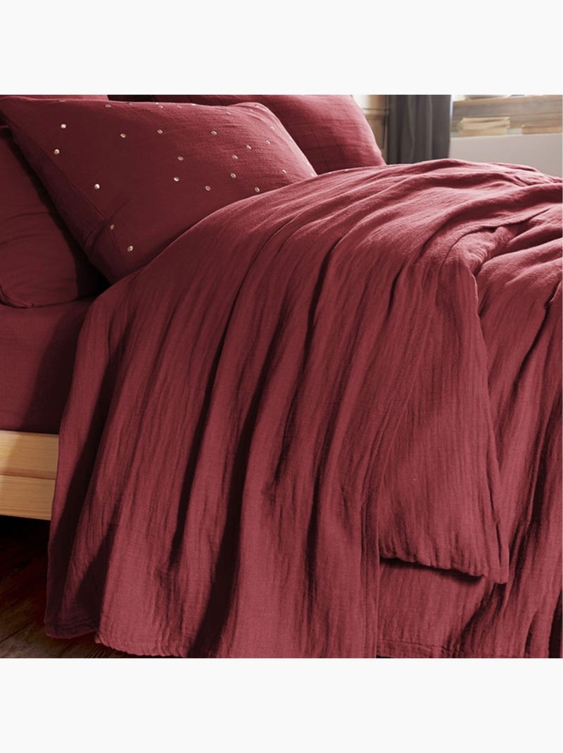 Drap plat en double Gaze de coton Bordeaux - Kiabi